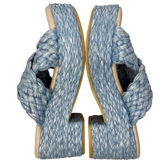 NWOT Beach by Matisse Vegan Reflection Blue Raffia Platform Slide Sandals size 7 - Picture 6 of 10